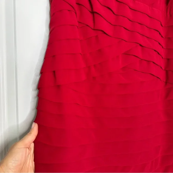 ADRIANNA PAPELL|  Sleeveless Empire Waistline Tiered Dress |  Red  | Size: 14 - Picture 10 of 14